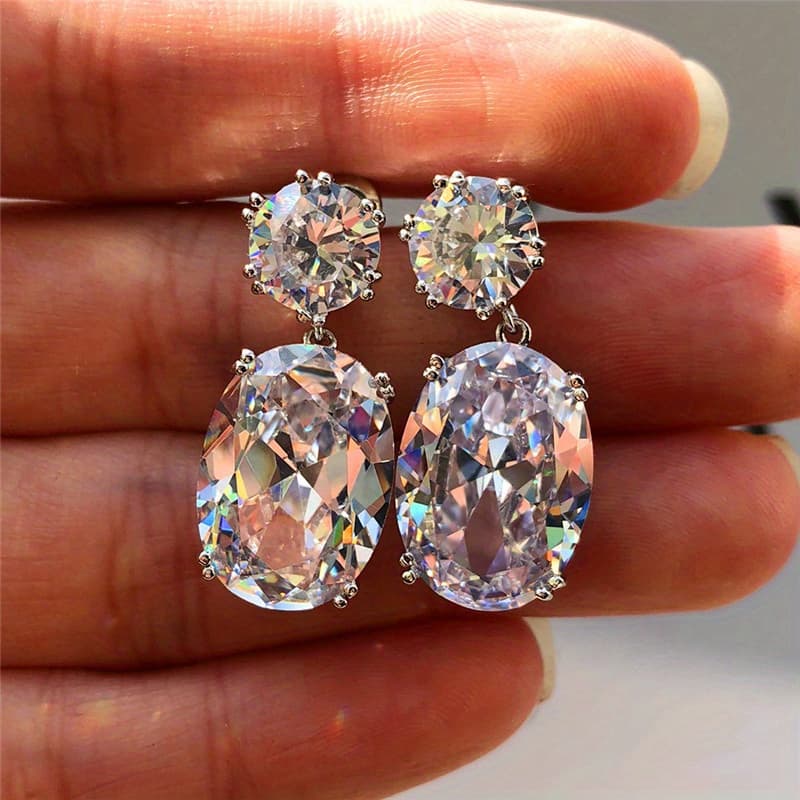 TEMU 1 Pair Of Ladies Large Synthetic Zirconia Earrings Elegant Temperament Ladies Earrings Silvery-plated Earrings Ladies Jewelry With Daily Accessories