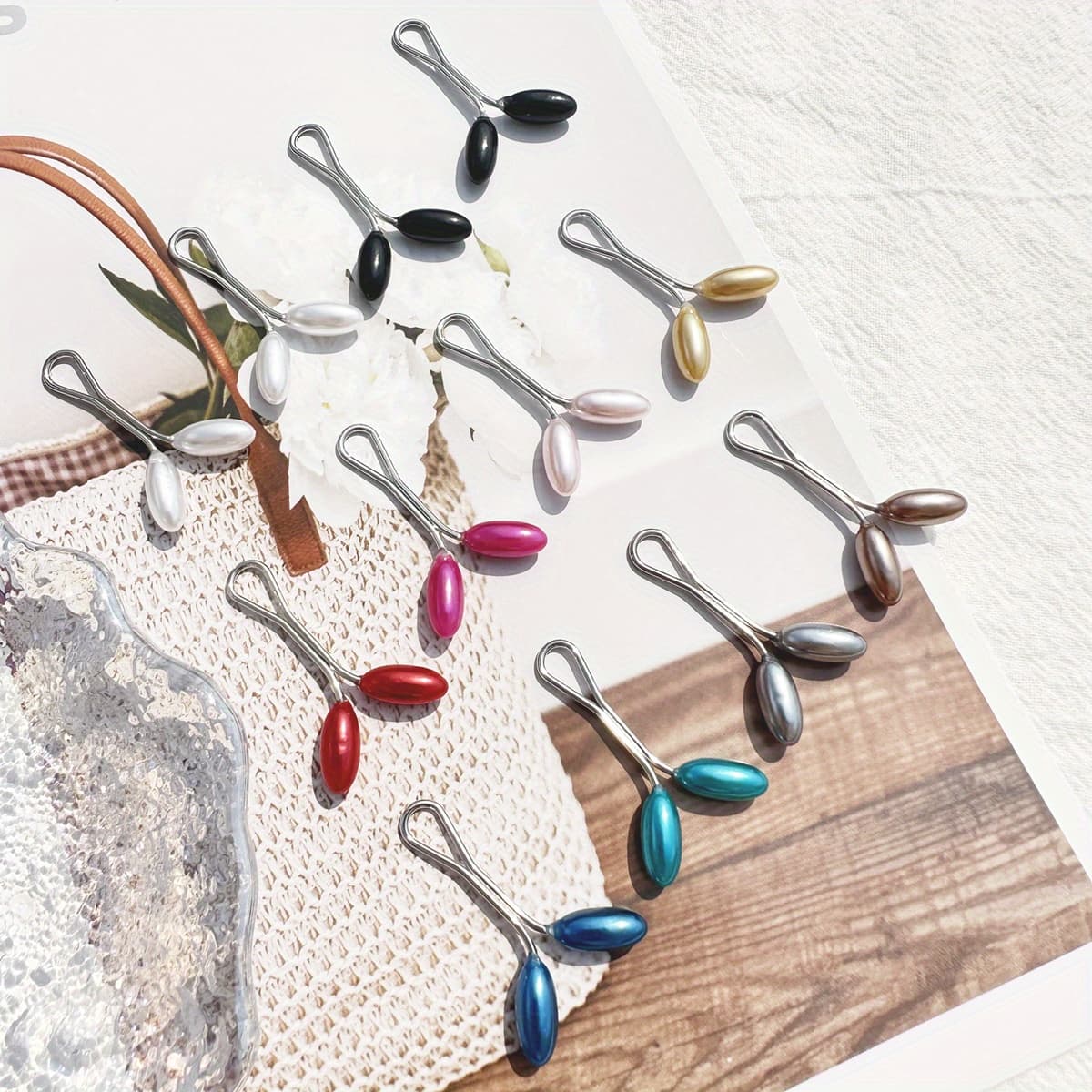 TEMU 12pcs Combination Of Scarf Rice Bead Clips