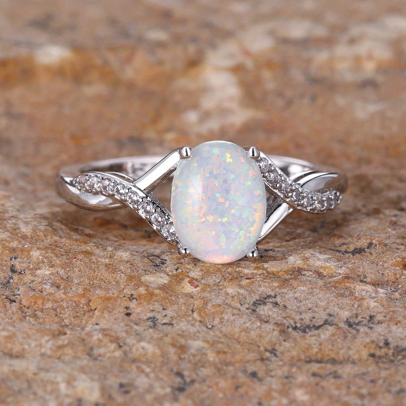 TEMU Oval Twist Curved Ring For Women Simple Delicate Ring Engasynthetic Gemstoneent Party Wear Elegant Temperament Jewelry