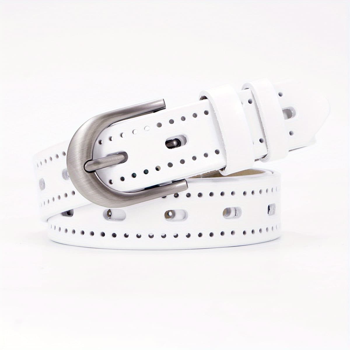 TEMU Belt Women's Leather Decorative Jeans Waistband Fashion Versatile Vintage Hollow Leather Women's Trousers Belt No-hole