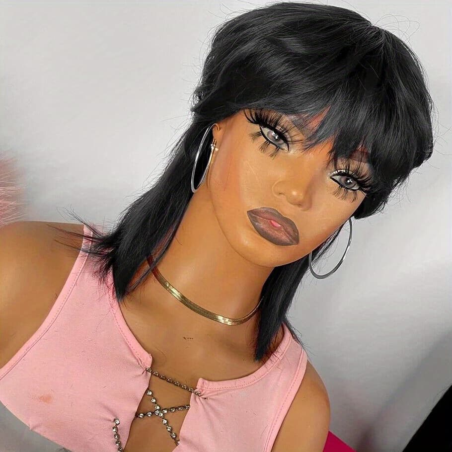 TEMU Short Cut Synthetic Wigs With Bangs For Women Cos Wig Mullet Wig Fashionable For Daily Use Party