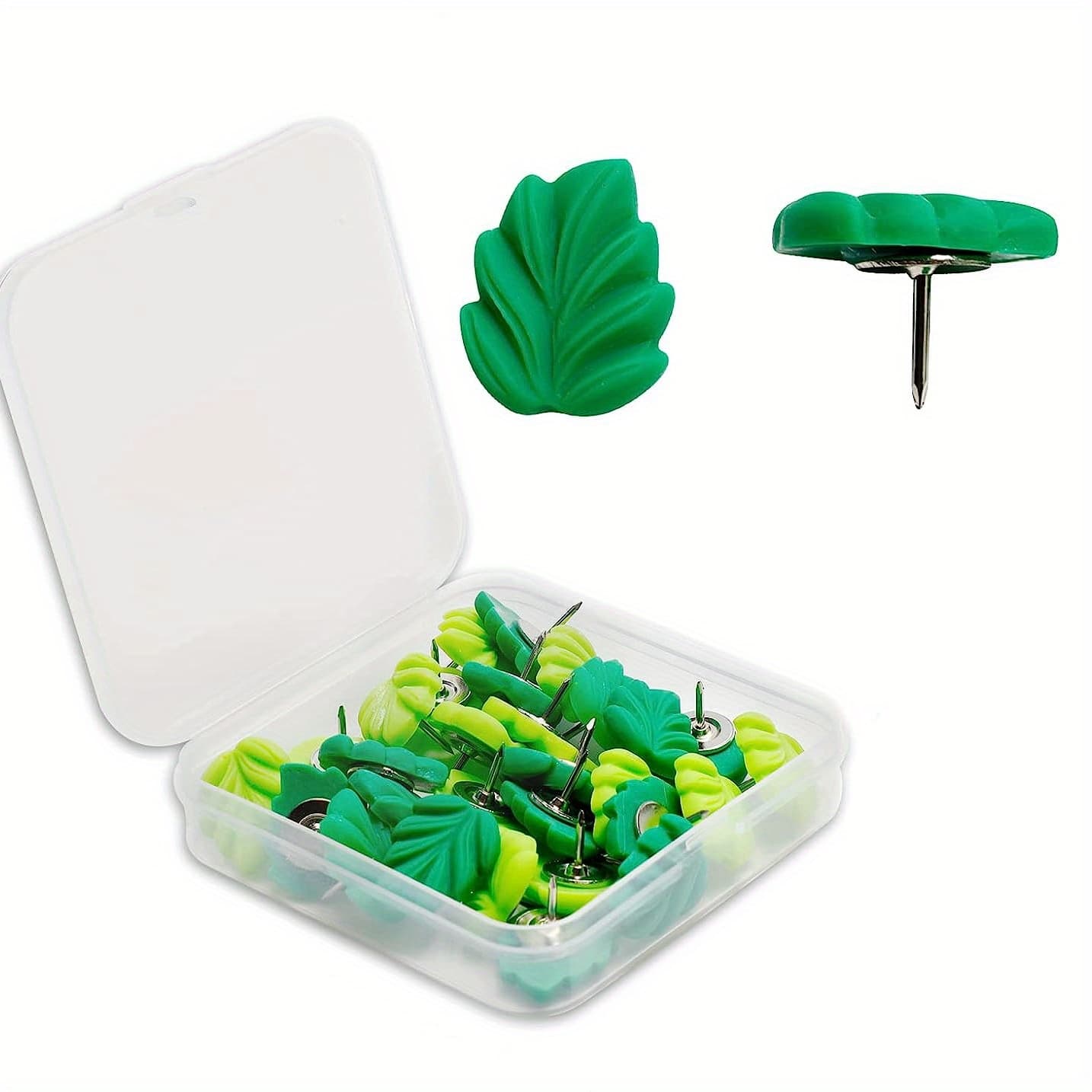 TEMU 20pcs Decorative Push Pins Green Leaves Flat Thumb Decorative Board For Bulletin Board, Photos Wall Maps And Other Offices Schools Supplies And Accessories