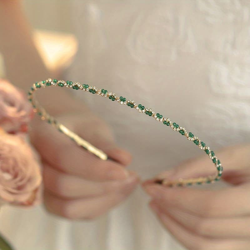 TEMU [1pcs Alice Band] 1pc Alice Band, Green And Inlaid Hair Band, For Gifts