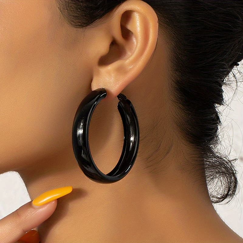 TEMU Unique Black Hoop Earrings Iron Jewelry Vintage Punk Style Personality Female Ear Accessories