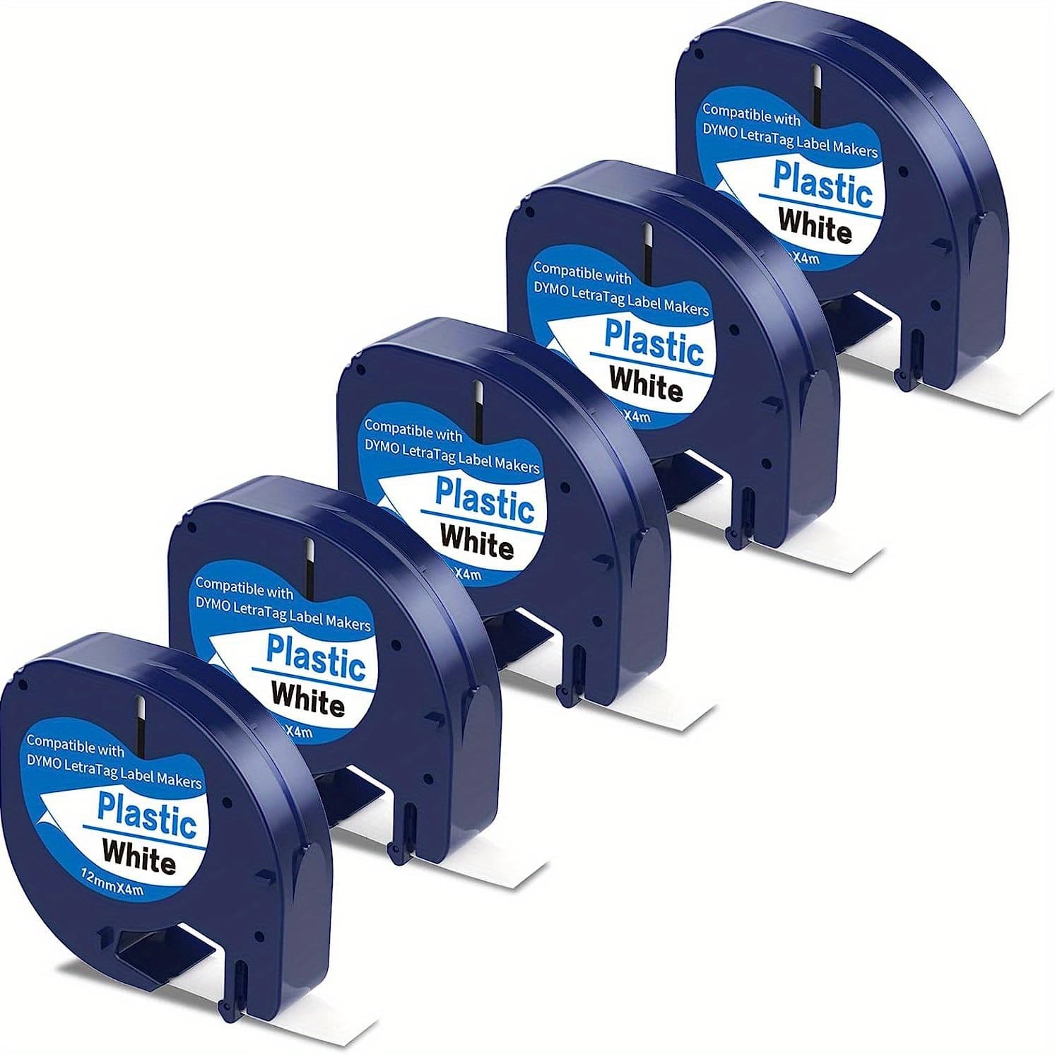 TEMU Idreamit 5-pack For Refill White Plastic Labeling Tapes 13 12mm X 4m, White, Pet Material, Compatible With For Lt- Lt-100h Qx5 Label Maker, Durable And For Office And