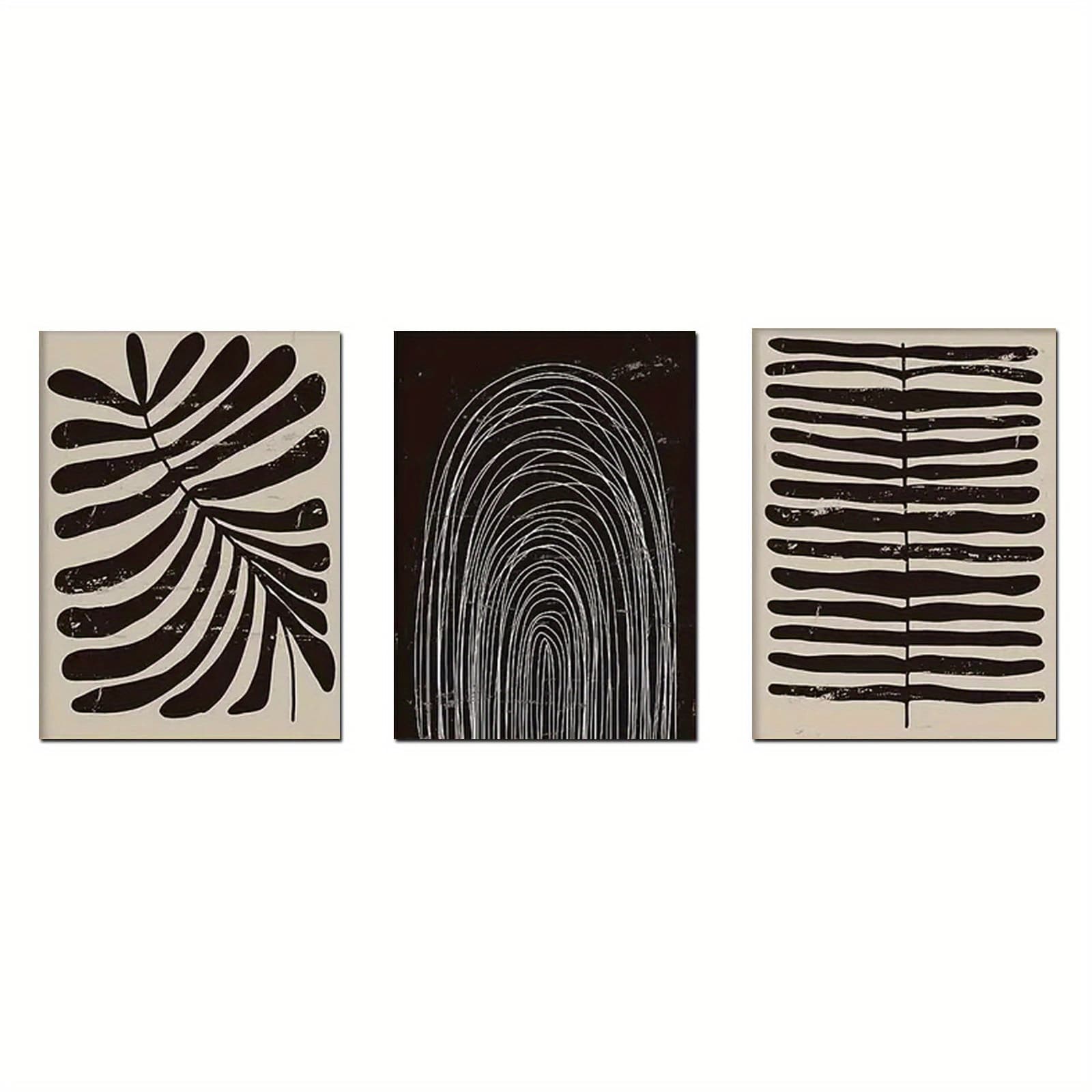 TEMU 3pcs Decorate Wall Print, Minimalist Abstract Bohemian Stripe Pattern Printed Canvas, Suitable For Living Room Bedroom Study Decoration, Wall Decoration Painting, 12x16in/30x40cm, No Frame