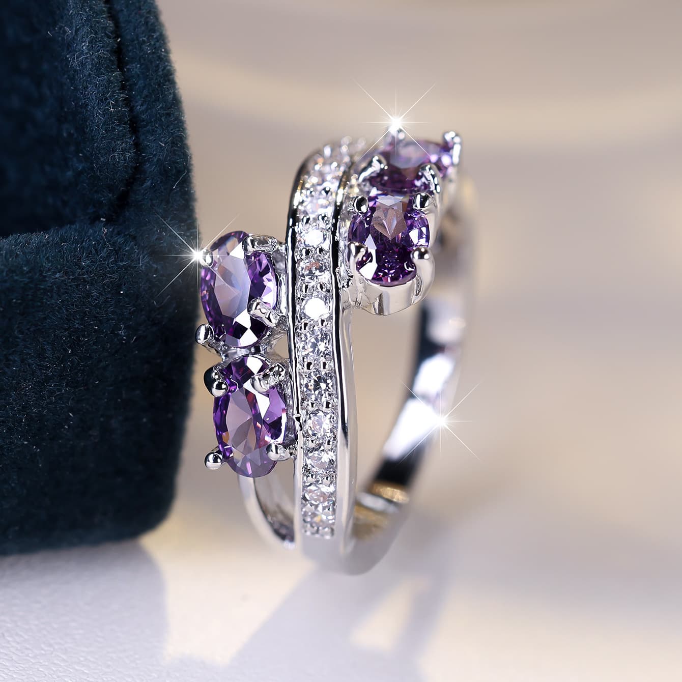 TEMU Purple Synthetic Zirconia Ladies Elegant Charm Ring Bride Wedding Ring Engagement Shiny Personality Jewelry