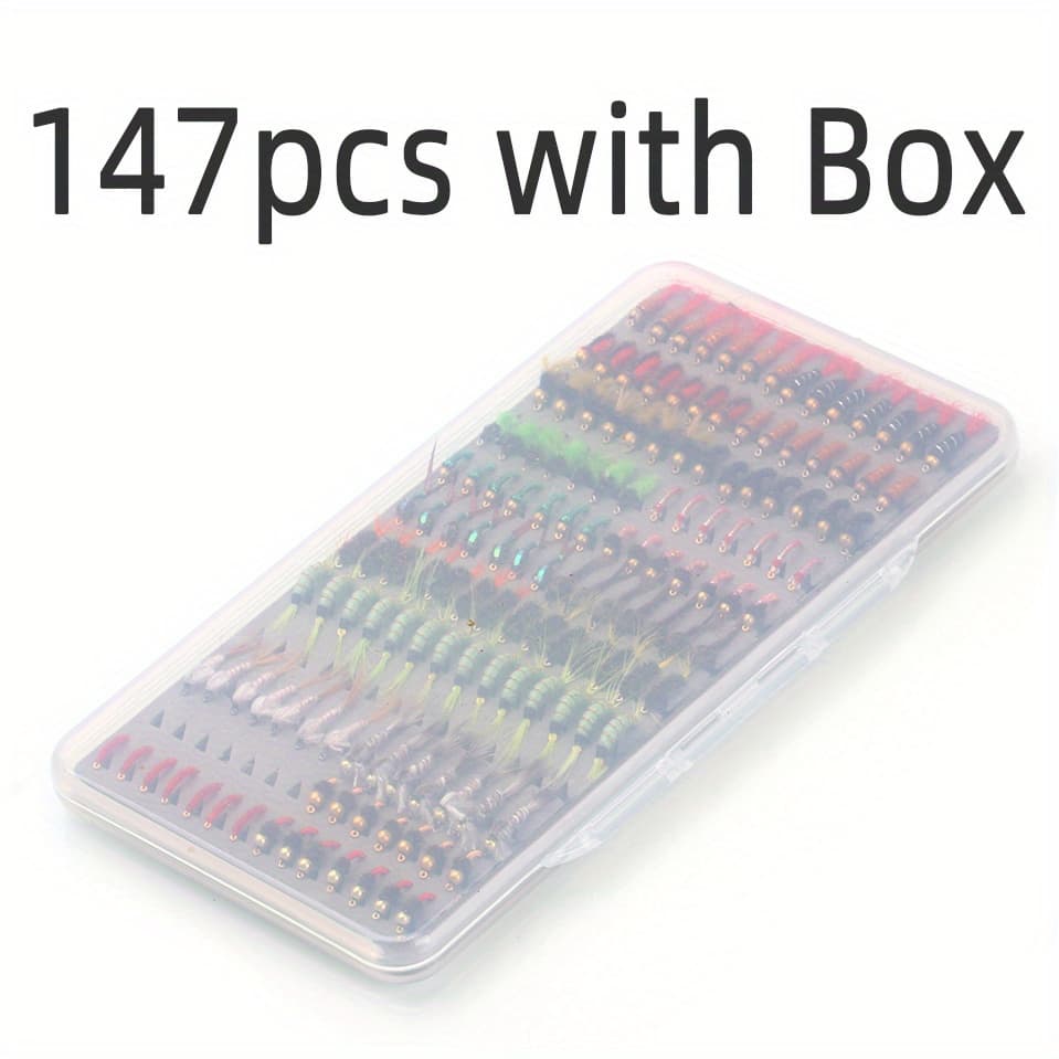 TEMU 147pcs Nymph Box Set Fly Fishing Flies Trout Panfish Lure Carp Artificial Fish Bait