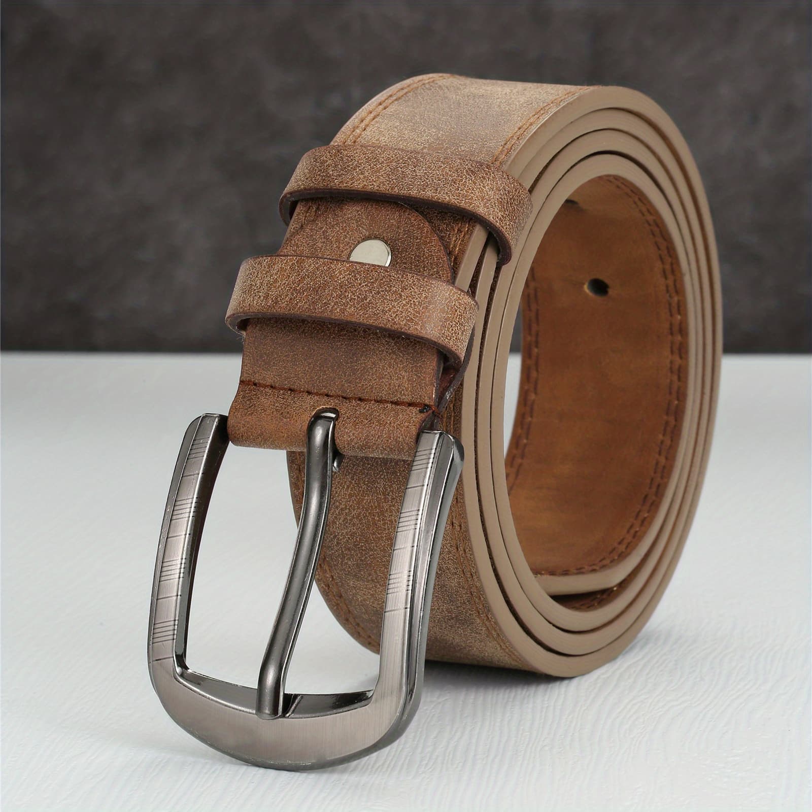 TEMU Men's Fashion Simple And Versatile Jeans Casual Pants Flat Waist Belt