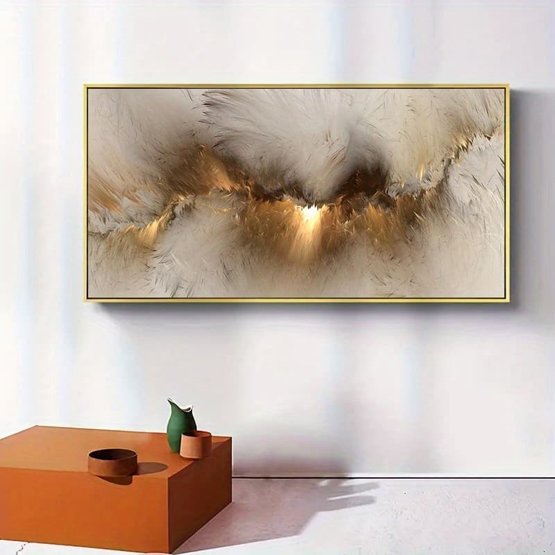 TEMU 1pc Grey And Yellow Cloud Oil Painting Wall Art For Living Room And Bedroom Decor - 19.68x39.37 Inches - No Frame Required