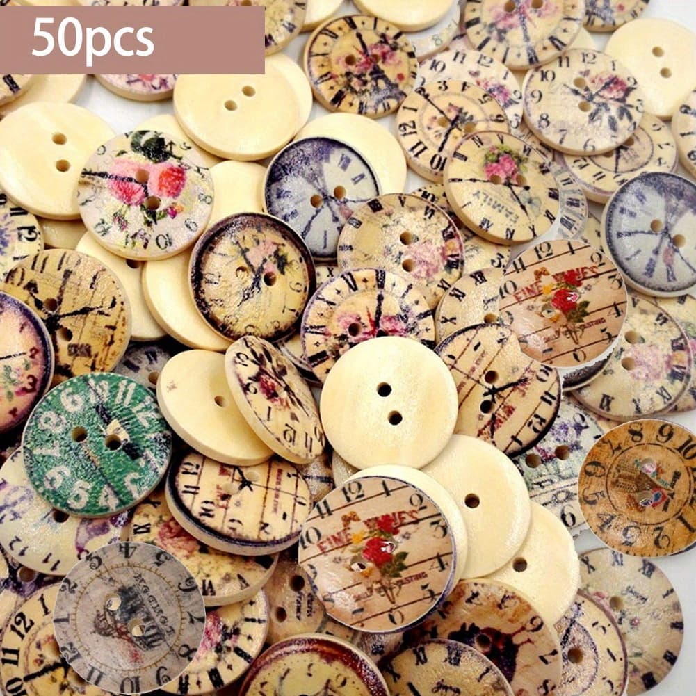 TEMU 50pcs Craft Wooden Clock Buttons - 20mm With 2 Holes For Sewing