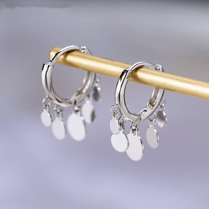 TEMU 1 Pair Simple Trendy Charm Circle Hanging Hoop Earrings For Women Glossy Multiple Wafer Round Tassel Earrings Jewelry