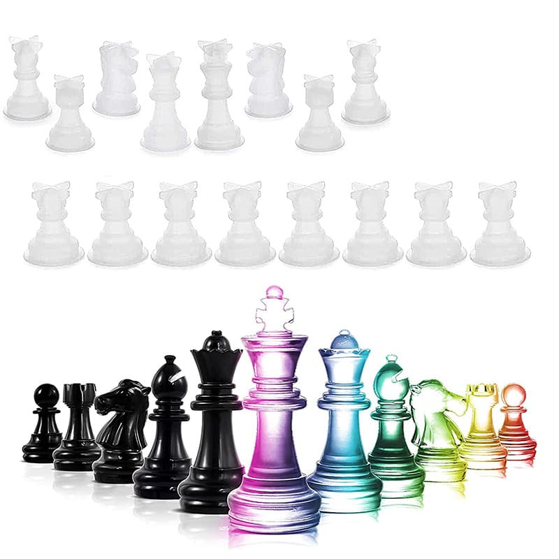 TEMU 16pcs Chess Resin Silicone Mold, Upgrade 3d 16pcs Chess Mold Kit For Resin Casting Full Size, Chess Epoxy Molds For Adult Family To Diy Art Crafts Home Decoration