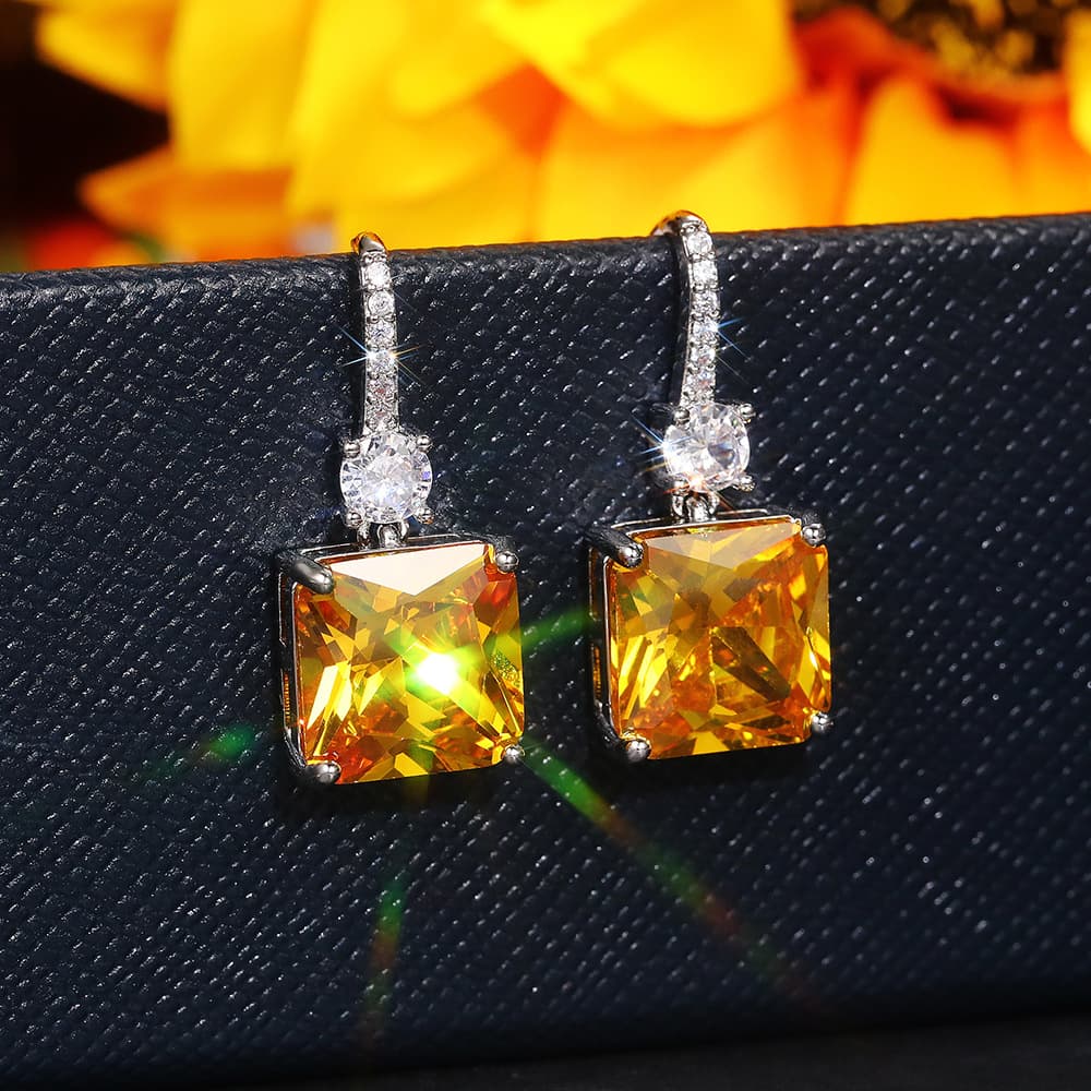 TEMU Exquisite Citrine Dangle Hanging Hook Earrings For Women Bridal Wedding Jewelry