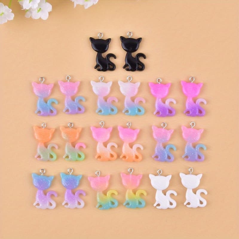 TEMU 20pcs Color Gradient Cat Acrylic Jewelry Diy Pendant Earring Necklace Accessories Set