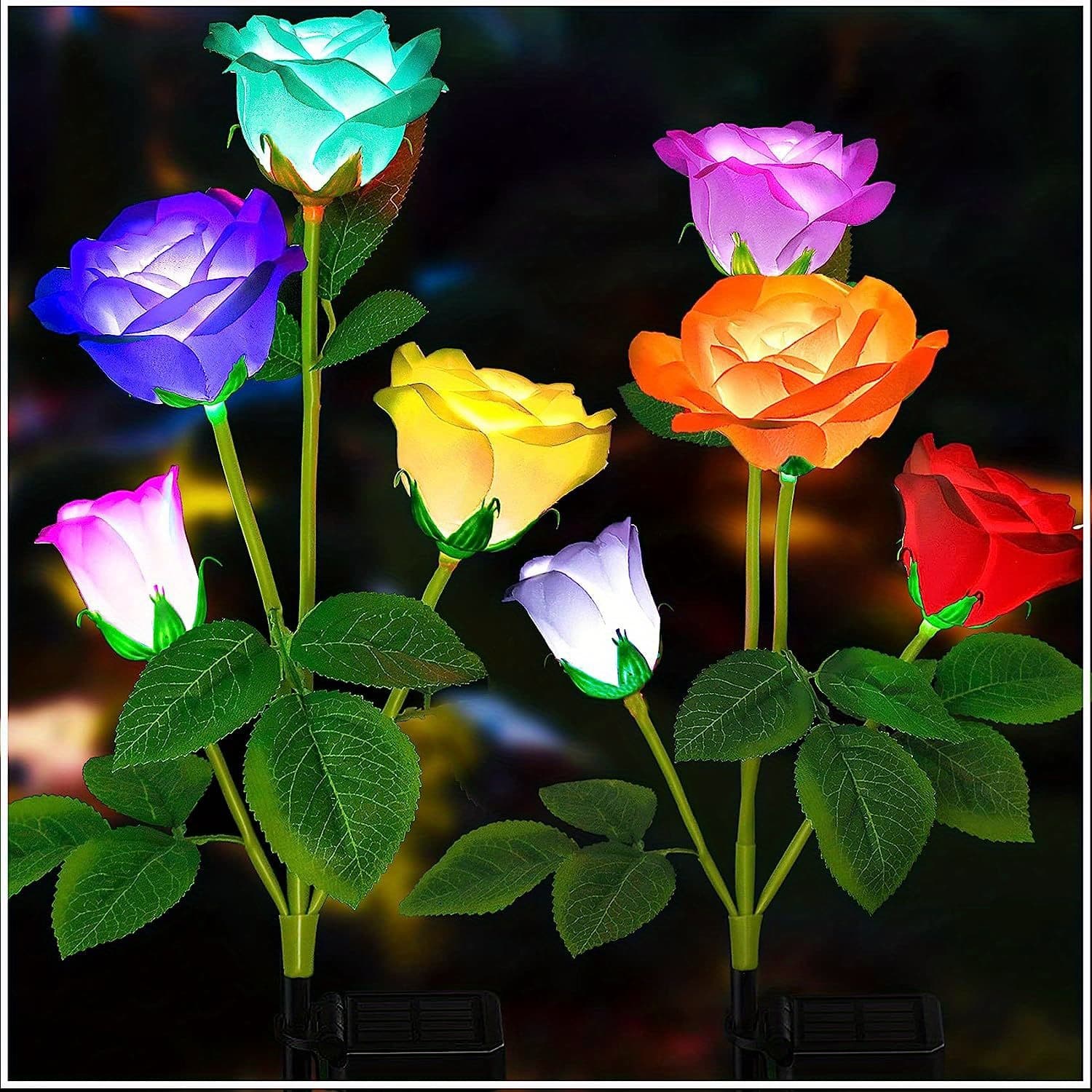 TEMU Solar Garden Lights Latest Version Outdoor Solar Lights, 7 Color Changing Rose Lights, Garden Decor, Magnifying Solar Panel, More Realistic Rose Flowers, 2 Pack4pcs Ip65