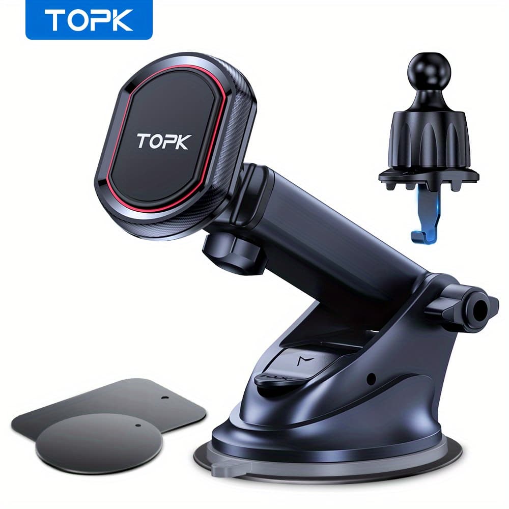 TEMU Topk Magnetic Car Phone Holder, A Versatile 2-in-1 Mount For Dashboard And Air Vent, Compatible With All For Iphone Models Including 14, 13, And 12 Pro Max