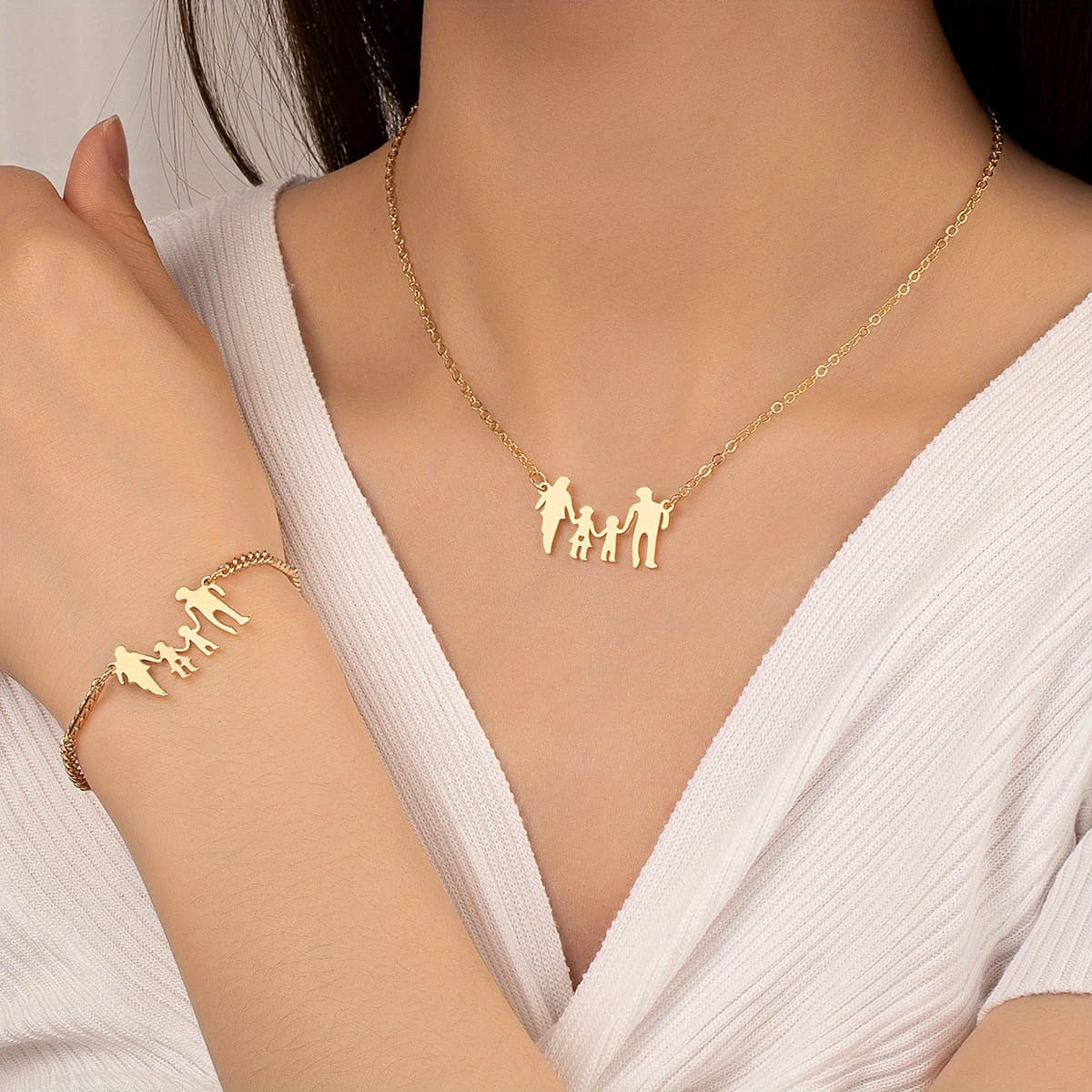 TEMU A Stylish And Metal Pendant Bracelet Set With A Necklace, Featuring Golden-tone Hollowed-out Jewelry