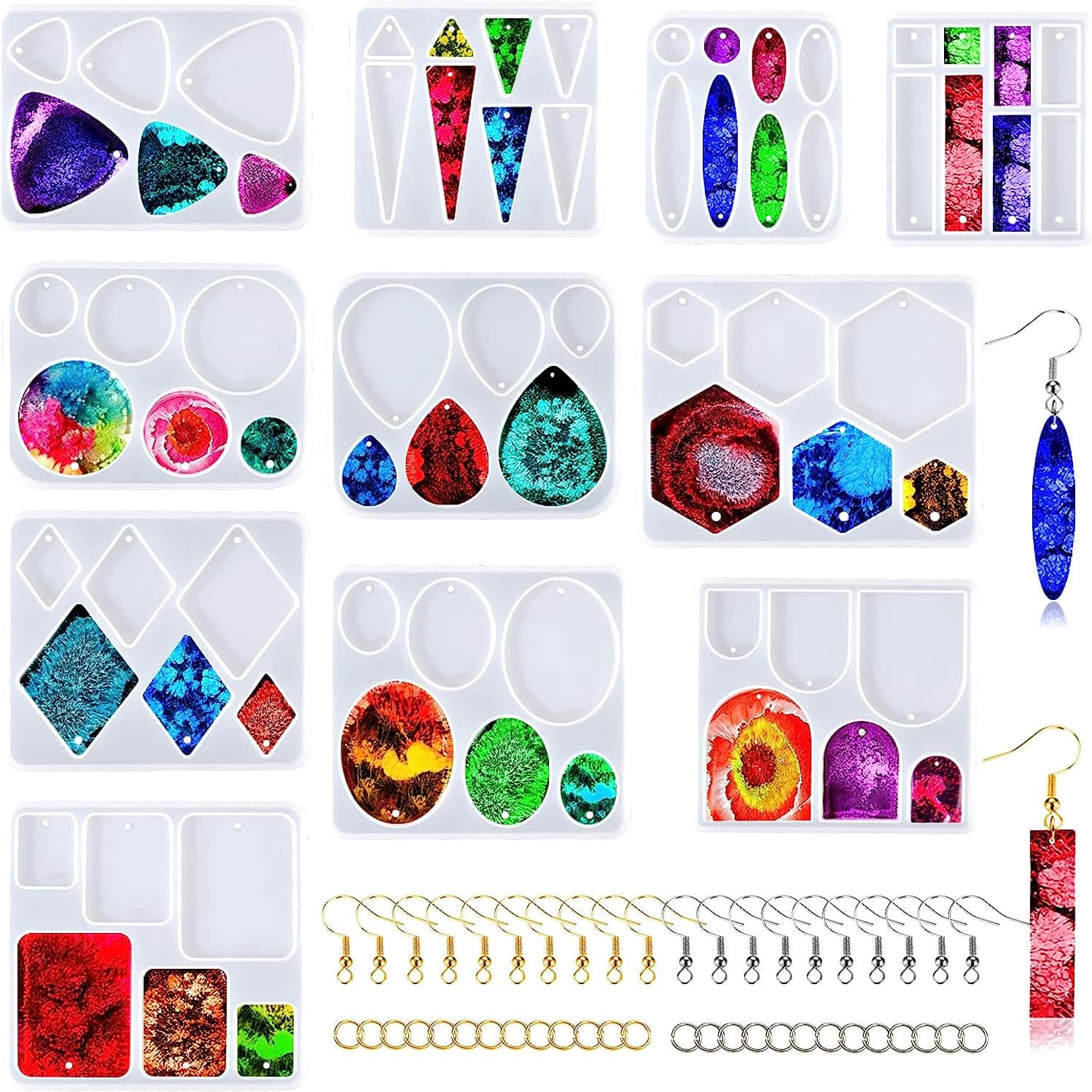 TEMU 201pcs Silicone Resin Jewelry Molds Kit, Diy Casting Molds For Pendants, Earrings, Necklaces, Keychains, With 11 Resin Jewelry Molds, 190 Earring Accessories, Alloy & Silicone Crafting Set