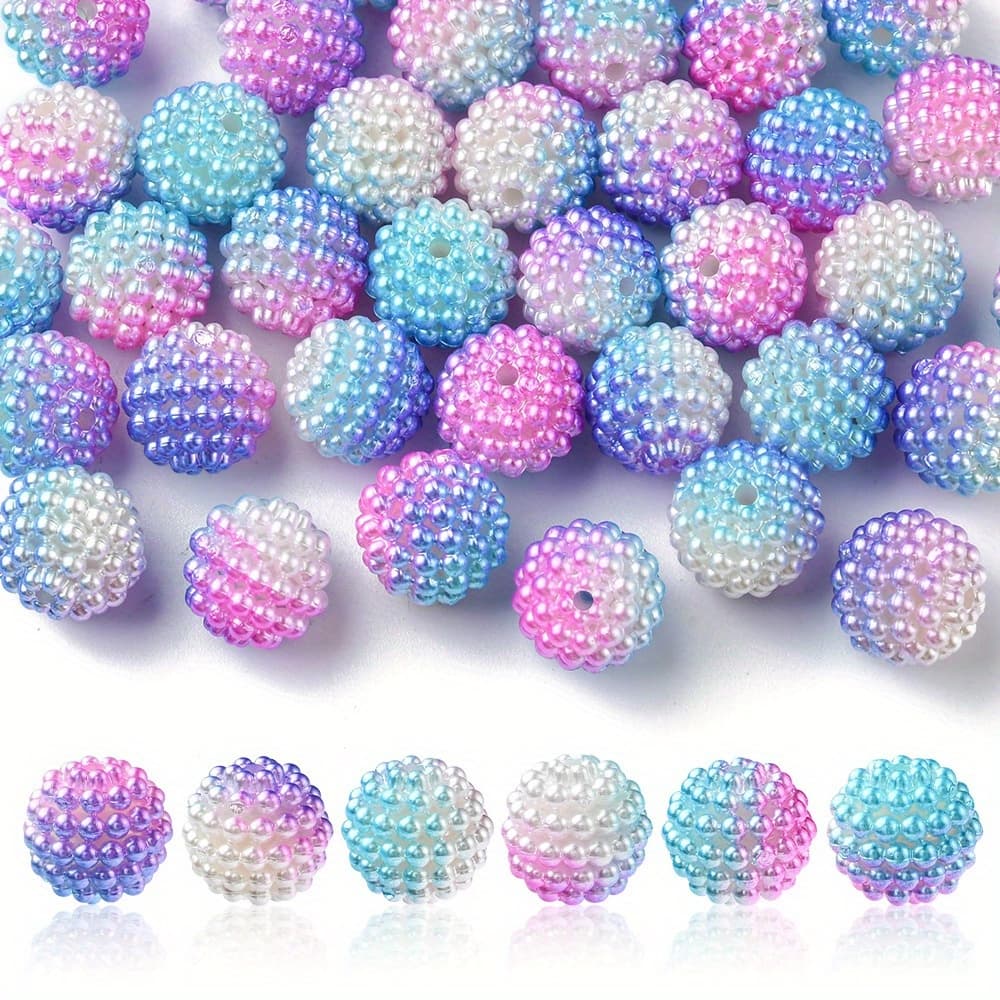 TEMU 40pcs 2 Colors, Cute Red Bayberry Shape Beads, Acrylic Round Loose Spacer Beads, Gradient Color, For Bracelet Necklace Making Accessories