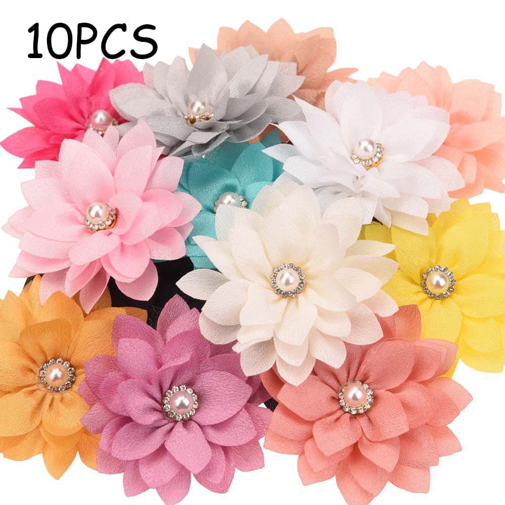 TEMU 10pcs Random 2.2inch (5.5cm) Fashion Flower ( Clips) Pearl Center Cute Hair Additions For Hair Set Making Dress Brooch Sandal Flowers Supplies For Headband Center