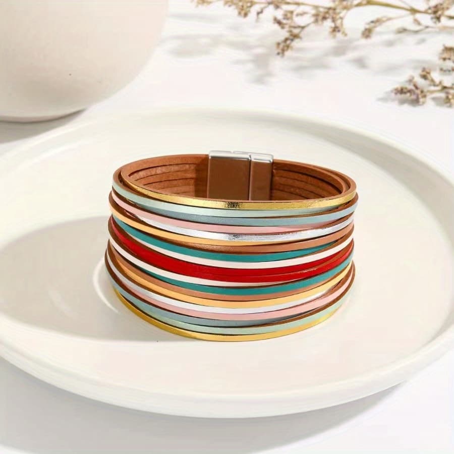 TEMU Bohemian Women's With Cuffs Genuine Leather Magnetic Clasp