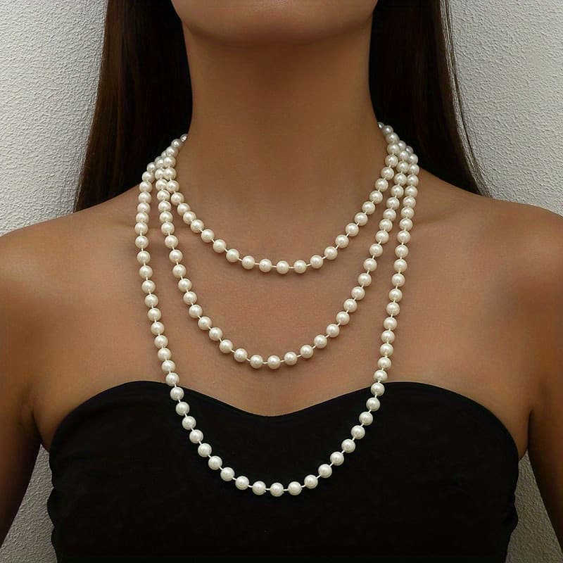 TEMU Elegant Long Multi-layered Necklace With Small - Everyday Versatile Jewelry For Women, Wear, Accessory