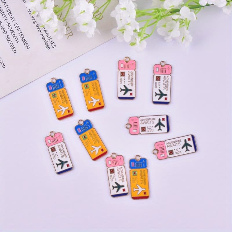TEMU 10pcs Of Airplane Ticket Stamps Commemorative Tickets Alloy Jewelry Pendants Earrings Necklace Additions