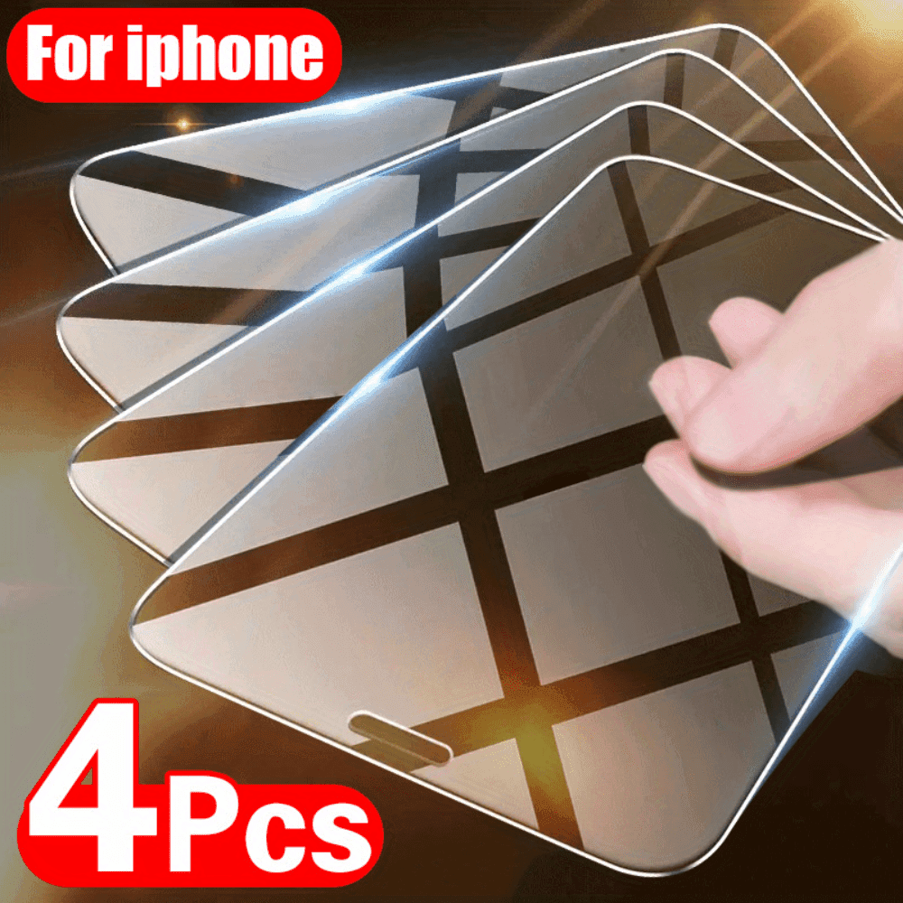 TEMU 4pcs Tempered Glass For Iphone 11 12 13 17 Pro Max Glass Screen Protector Full Cover 9h Hd Film Glass For Iphone X Xr Xs Max 12 13 15 Plus 16e 17 Air Glass