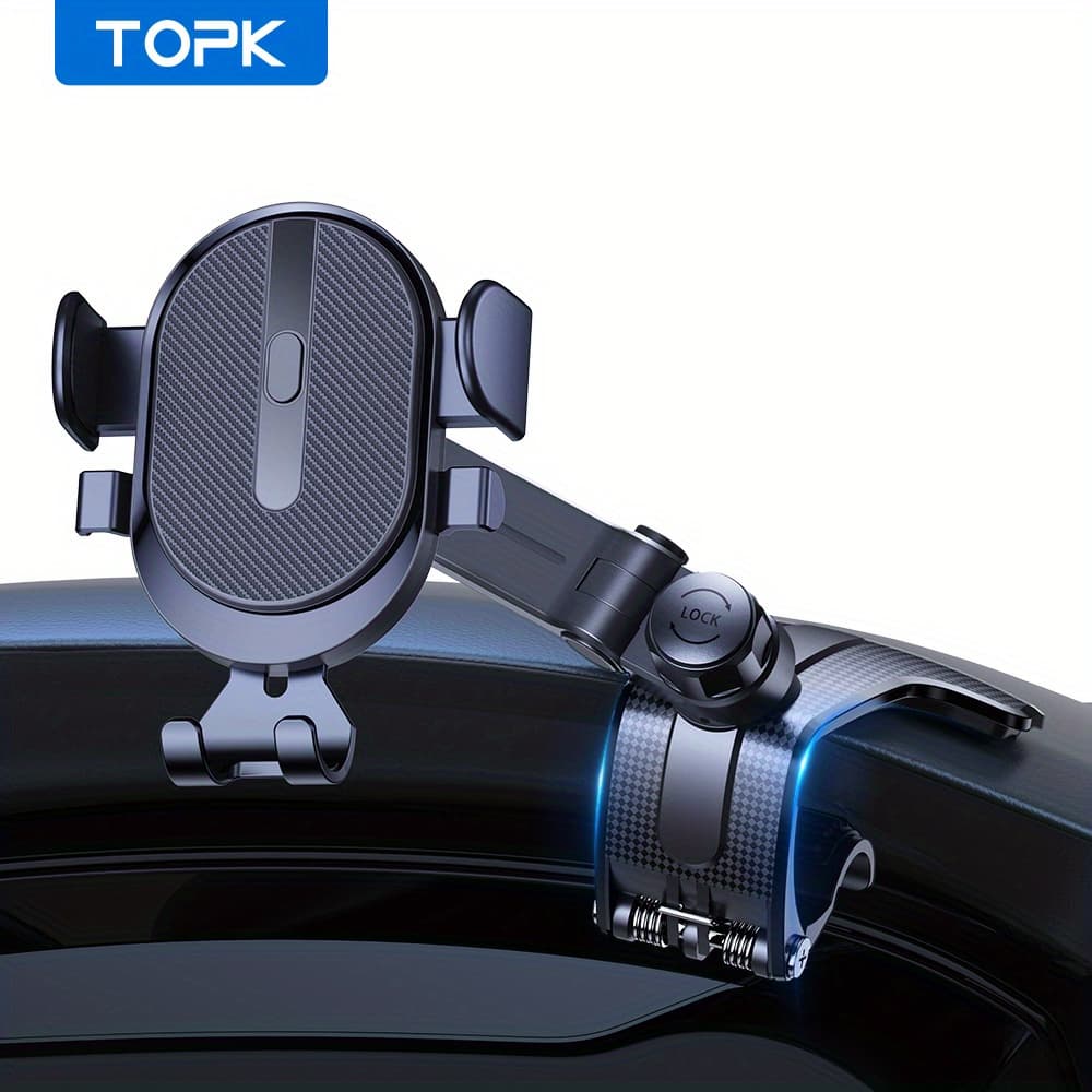 TEMU Topk Adjustable Car Dashboard Phone Holder - Anti-slip Silicone Clip, Smartphones, With For , Sturdy Construction