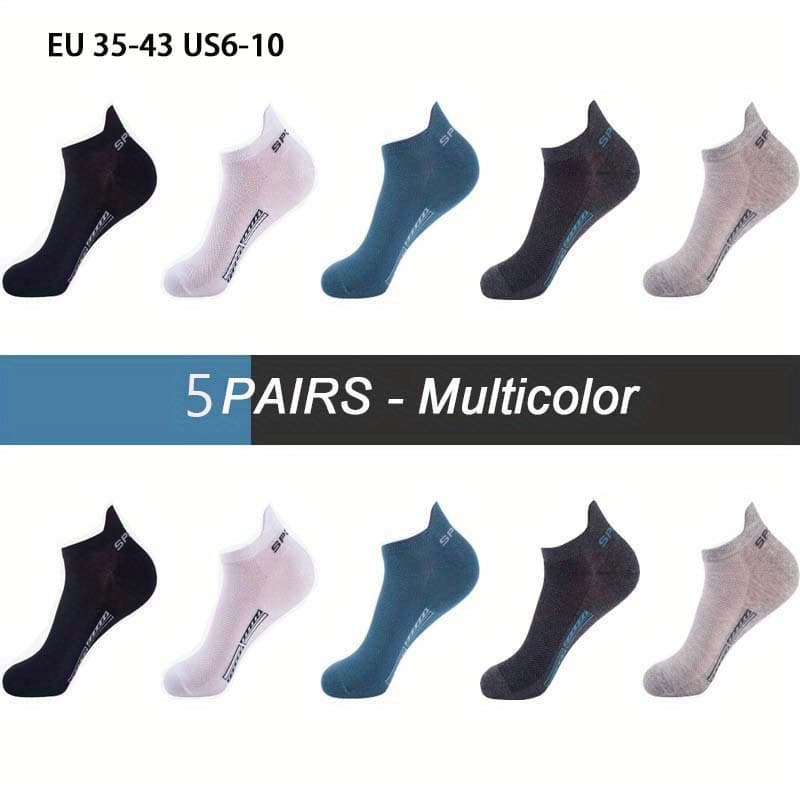 TEMU 5 Pairs High-quality Ankle Socks | Breathable Sports Socks Mesh Casual Summer Thin Short Socks, Fabric, Solid Color, Hand Wash Only