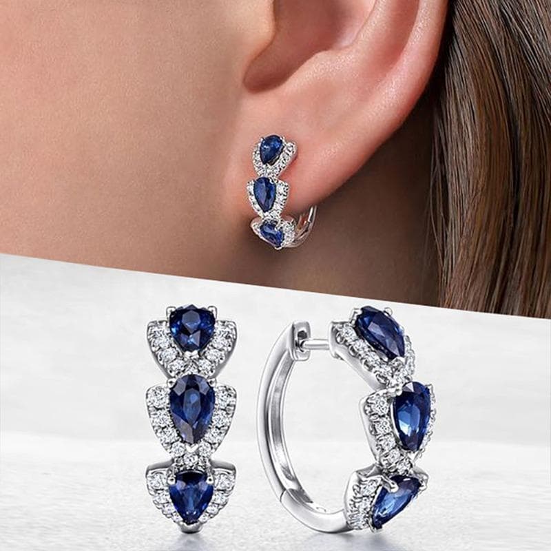 TEMU Exquisite Blue Synthetic Zirconia Circle Earrings Synthetic Zirconia Blue -sapphire Hoop Earrings For Women Engasynthetic Gemstoneent Weddings Jewelry