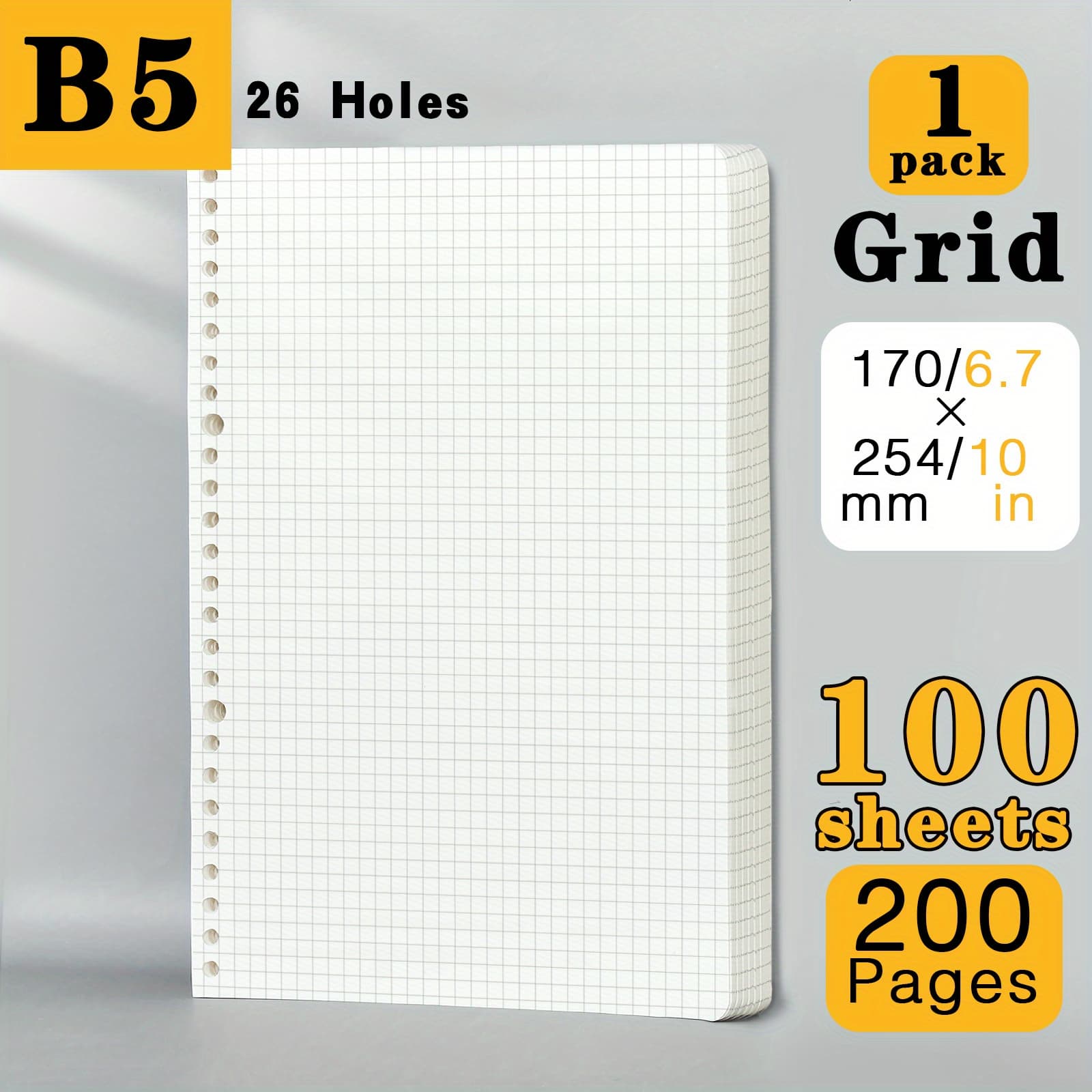 TEMU 200/600 Pages A5/b5 Removable Portable Loose-leaf Paper Refill, Grid Pattern, Finish, For Binder, Notebook Inserts & Journals, Ideal For Students, Office Stationery Organization, Large Paper