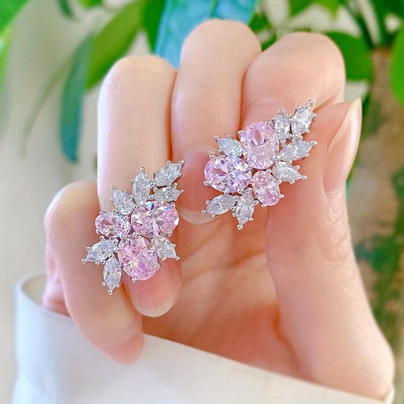 TEMU Bridal Wedding Engagement Earrings Exquisite Pink Synthetic Zirconia Shiny Earrings Jewelry