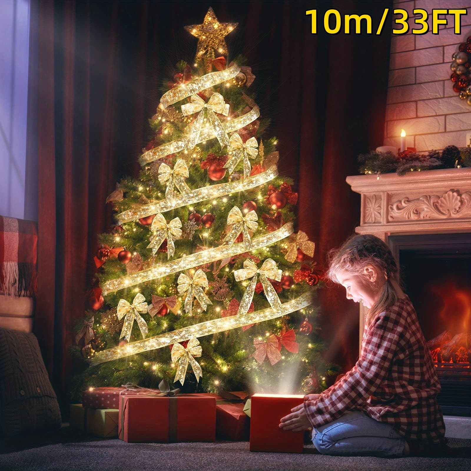 TEMU 1pc Christmas Tree Decorative Light, Battery-powered 100led Fairy Lights With 2 ( Flash), For Christmas Tree, Bedroom, Porch, Holiday, Wedding, Christmas, Party And Gift Box