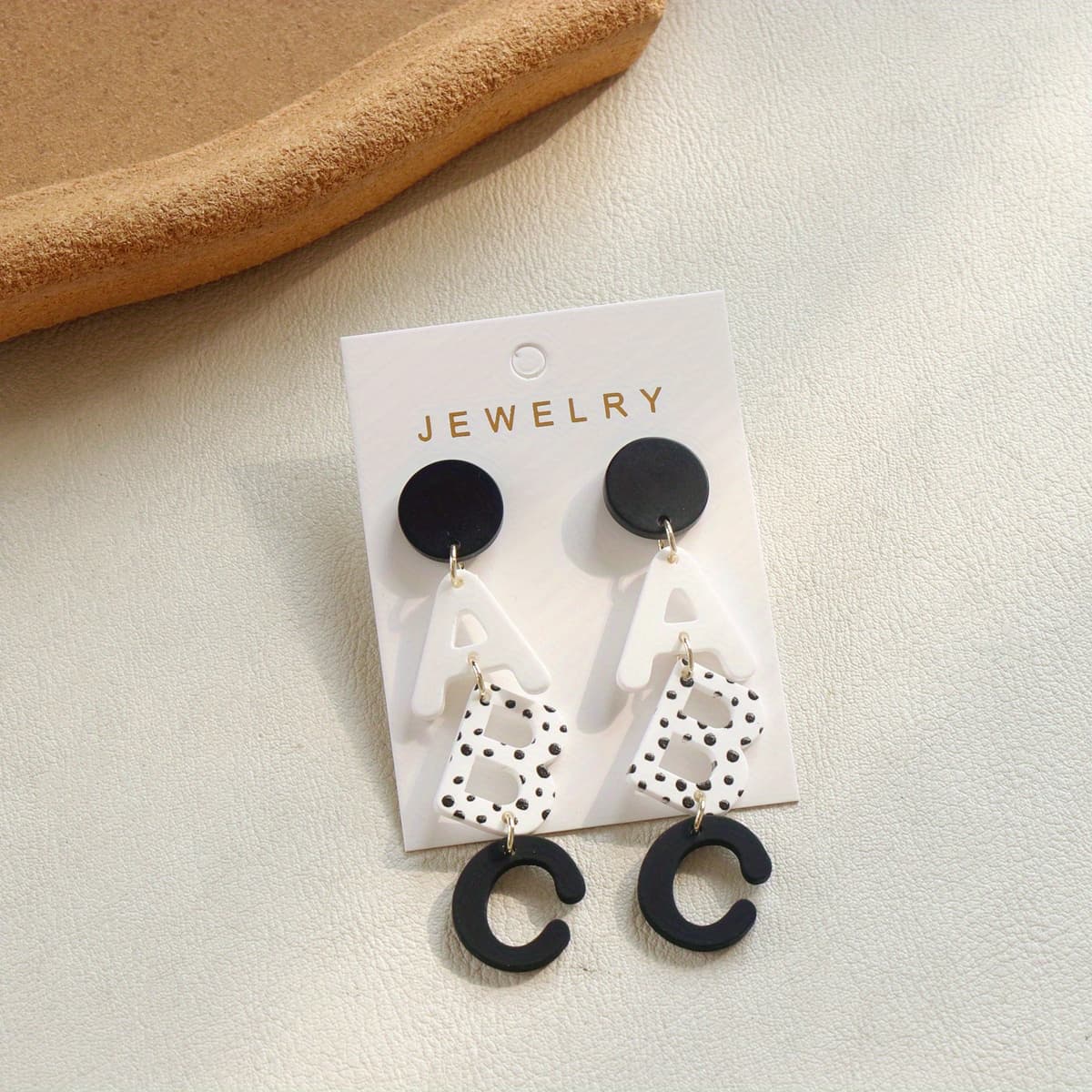 TEMU 1 Pair Of Abc Black Spot White Letter Gradient Minimalist Clay Texture Acrylic Pendant Earrings For Women's Wear