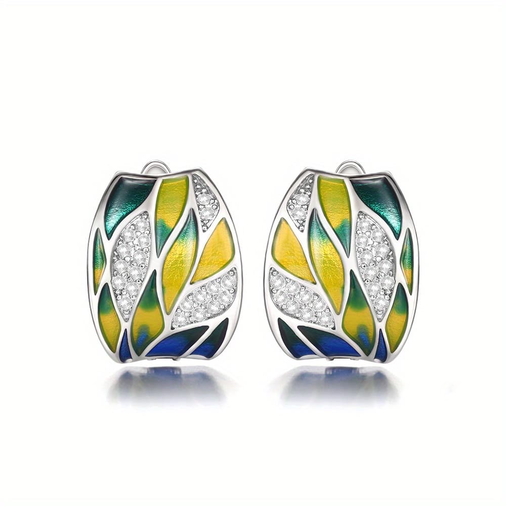 TEMU Fashion Temperament Earrings For Women Pave Setting Zirconia Green Enamel Hoop Earrings