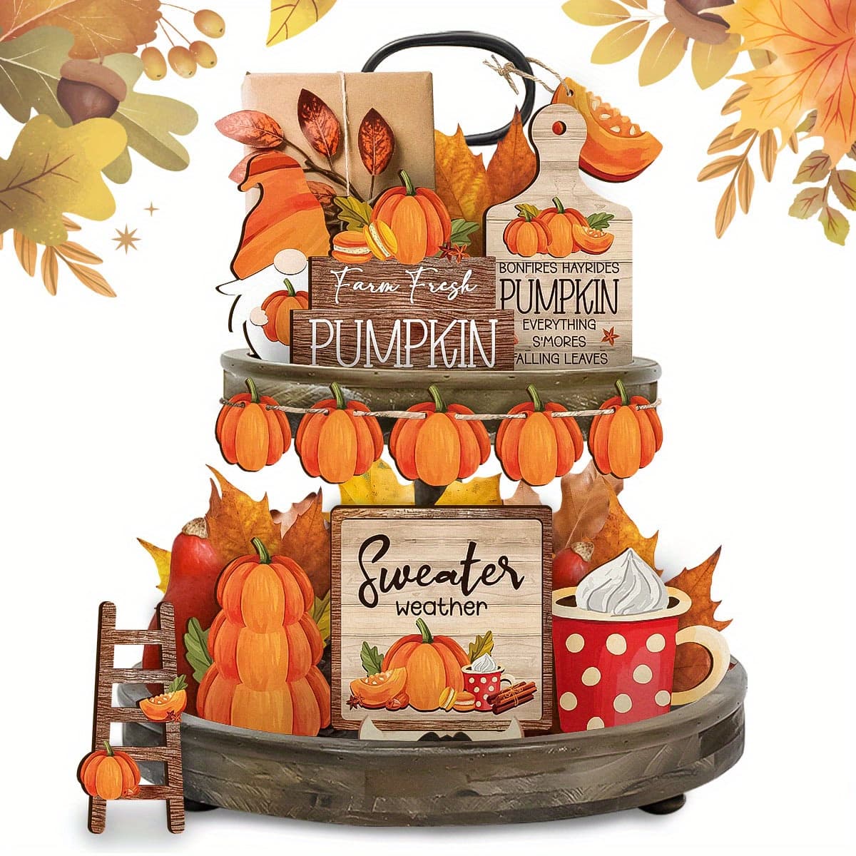 TEMU 1 Set Of Fall Home Wooden Decorations - Decorative Wood Board Pumpkin Happy Fall Decorations Wooden Sign, Farmhouse Thanksgiving Decorations Fall Tiered Tray Decorations