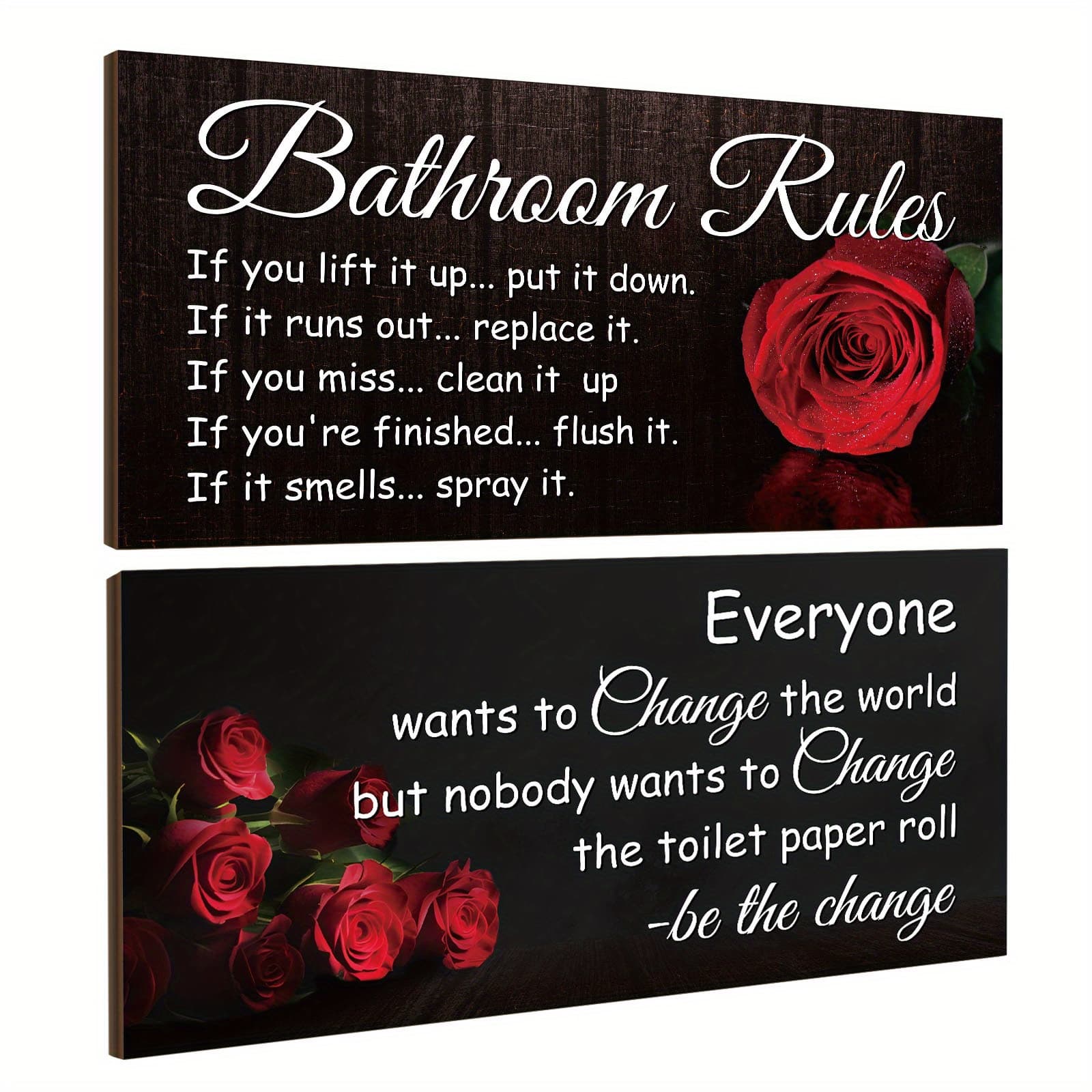 TEMU Set Of 2 Humorous Wall Decorations For The Bathroom Featuring Rose Designs, Perfect For Rustic Farmhouse Decor