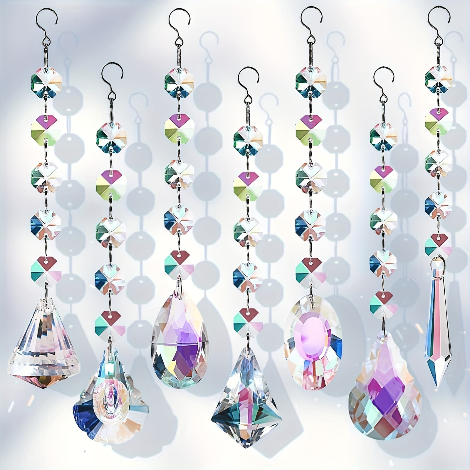 TEMU Set Of 7 Sun Catchers, Color-transforming Rainbow Hanging Decorations, Garden Ornaments With Reflective Beads For Outdoor Use