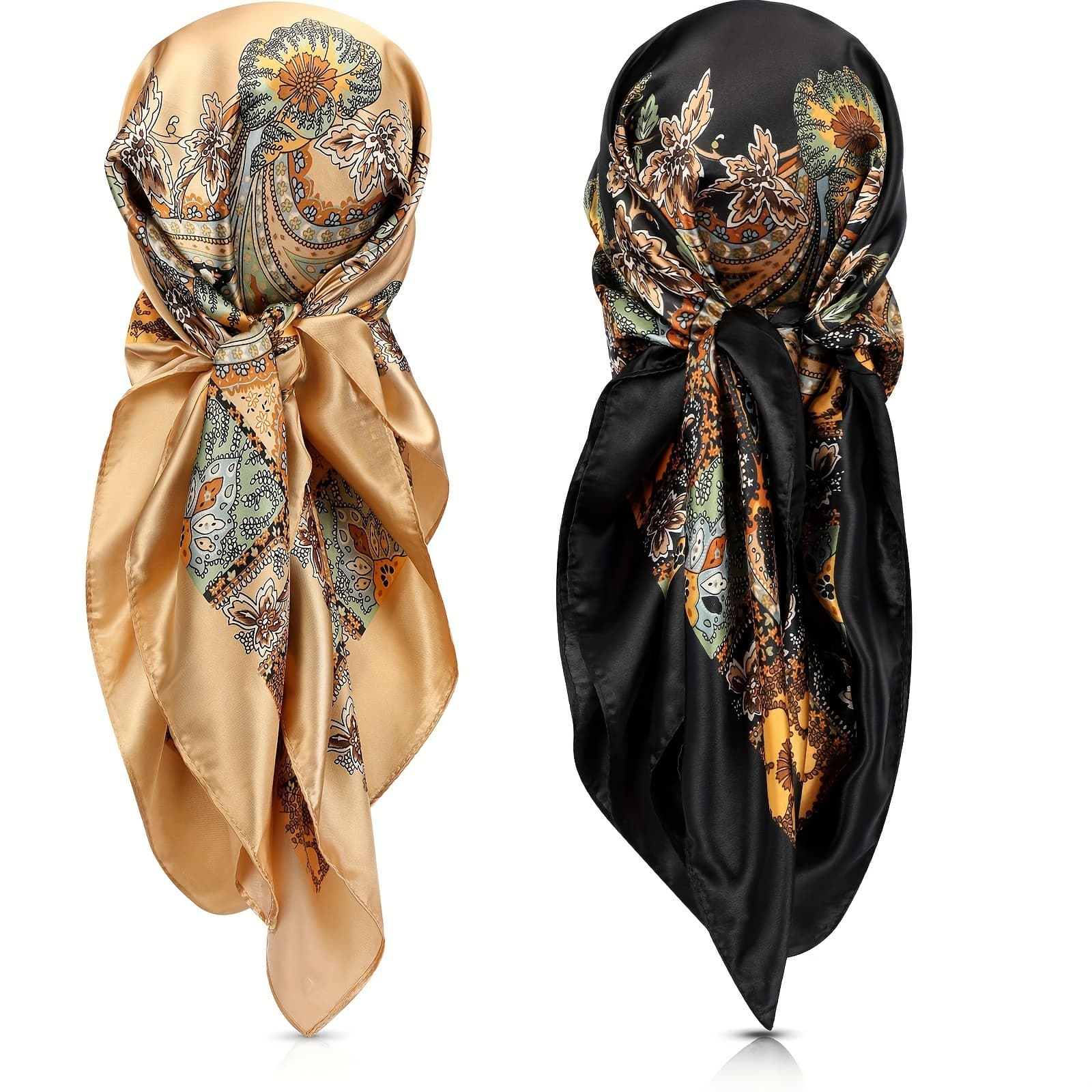 TEMU 2 Pcs 35.5" Thin Square Scarves Print Casual Hair Wraps For Sleeping At Night