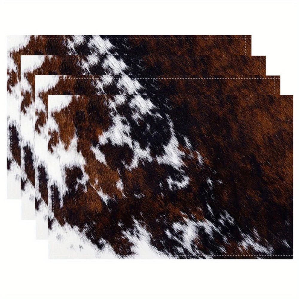 TEMU 4pcs, Cow Pattern Placemats, Fashion Print Pattern Table Mat, For Dining Table, Kitchen, Party, Indoor, Holiday, Dinner Parties And Home Decor (table Mats) 12x18 Inch Cp94