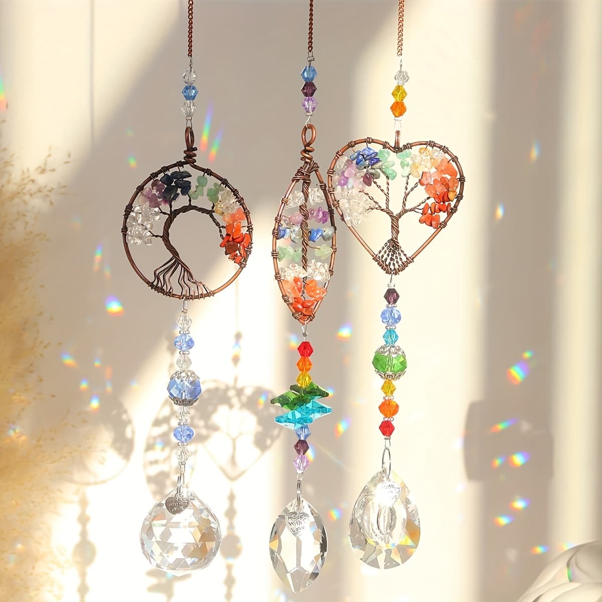 TEMU Of Life Crystal Capture Mirror Set - Sparkling Rainbow Prism Pendant, Suitable For Home, Office, Garden, And Christmas Decorations