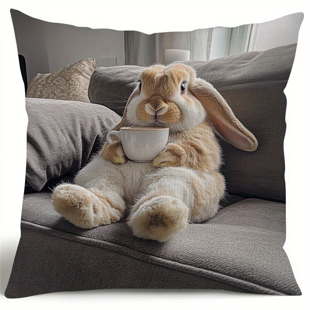 TEMU 1pc Vibrant Lop Eared Rabbit Pillow Cover - Double-sided Pattern, Polyester Case For Easter Holiday & Daily Home Decor, Pillow Insert Not Included