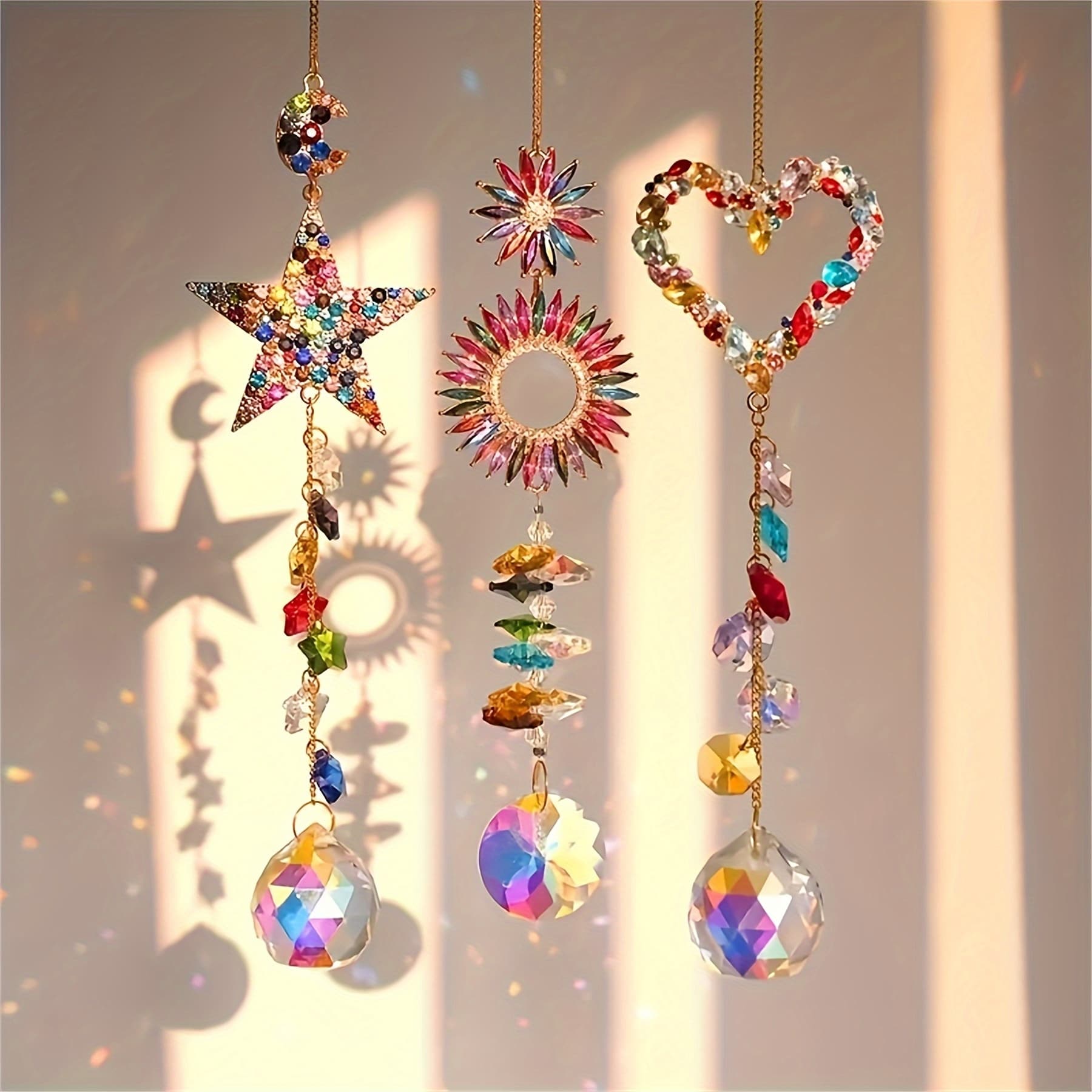 TEMU 3pcs Crystal Suncatcher Set, Glass Hanging Lamps, Festive Window Decor For , Ideal For Christmas, Thanksgiving, Wedding Gifts, Decorations For Home