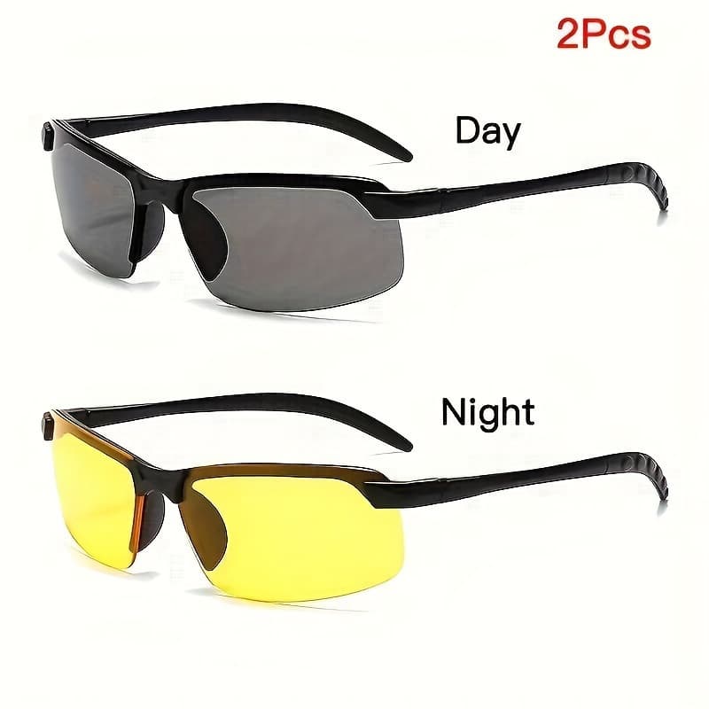 TEMU Of Driving Glasses (1 Pair Of Day Vision + 1 Pair Of Night Vision), Visibility, , Half-, Comfortable And Safe, Suitable For Night Driving And Racing Enthusiasts