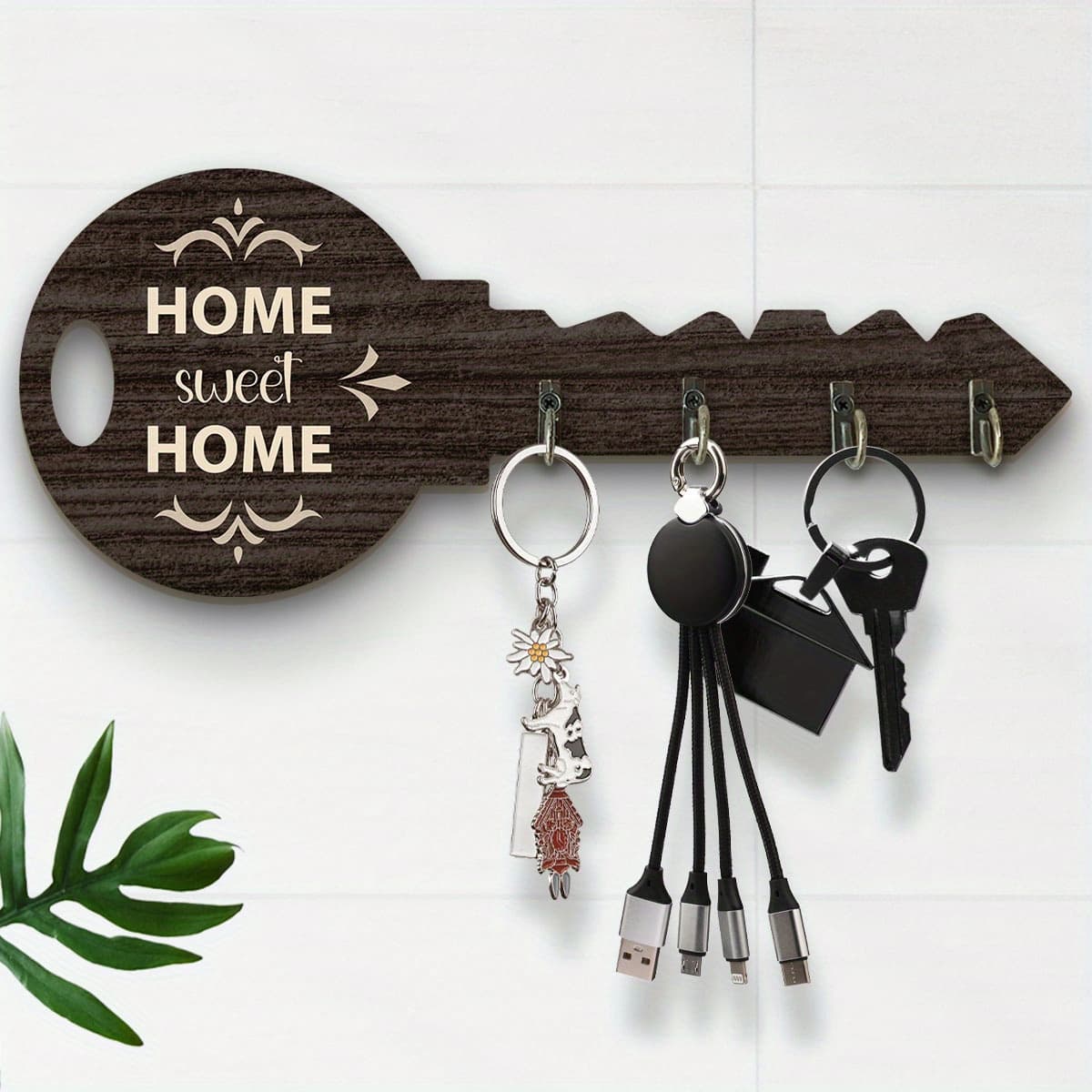 TEMU 1pc Small Decorative Wall Key Organizer With Hooks Clothes And Hat Rack, Home Decor, Space Saving Organizer For Kitchen, Entryway, Bedroom, Bathroom, Office Wall Decor And Aesthetic Room Decor