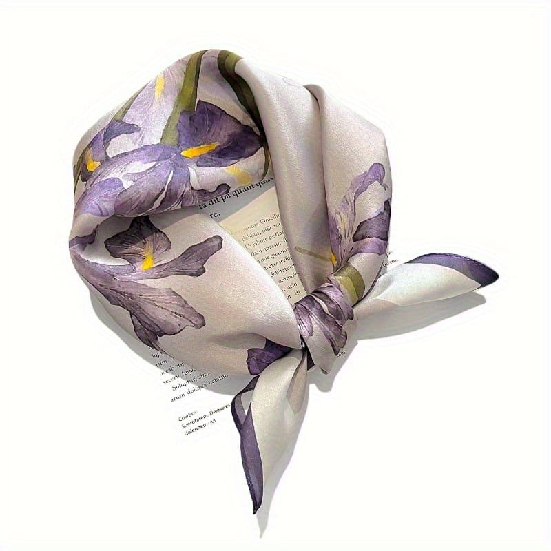 TEMU 1pc Elegant Floral Jacquard Square Scarf - 27. Breathable Lightweight Elastic Women's Scarf For Casual Weekend , Decorative Headwear, Hair Scarf, Sophisticated Style, Neat