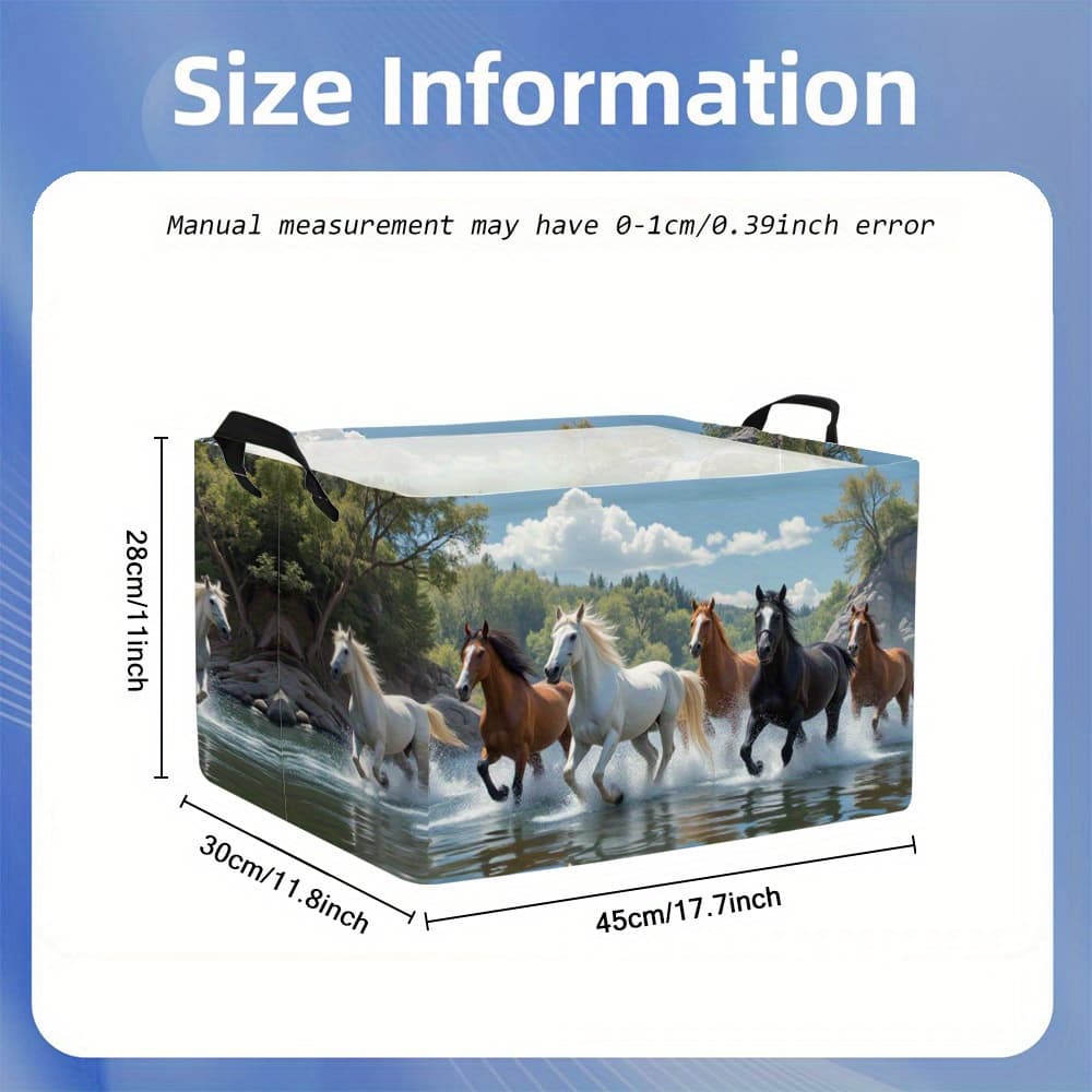 TEMU 1pc Running Horse Extra Large Laundry Basket – Perfect For Large Families, Handles Large Of Laundry, Shelf Baskets
