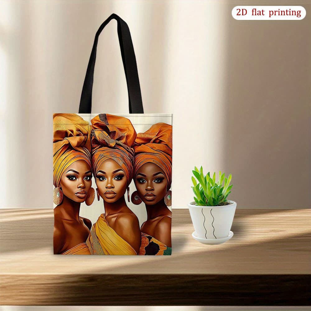 TEMU 1pc [2d Flat Printing] Vibrant African Tote Bag - Large Capacity, Reusable Shopping Shoulder Bag For Shopping, Travel, Beach, And Daily Use - Perfect Birthday Gift Idea For Women, ,